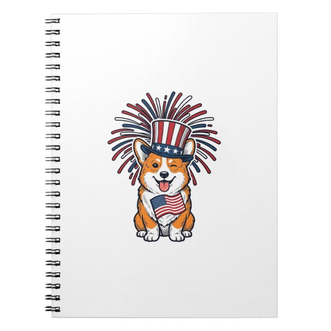 Carnet Corgi patriote Feu d'artifice Chien Conception vec (Devant)