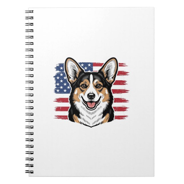 Carnet Corgi patriotique drapeau américain dessin vectori (Devant)