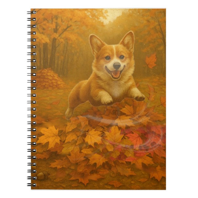 Carnet Corgi Saut dans les Feuilles (Devant)