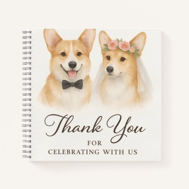 Carnet Corgi Watercolor Wedding Thank you (Devant)