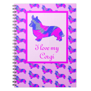 Carnet Corgi Welsh Amoureux des chiens rose & bleu silhou