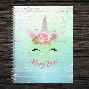 Carnet Corne de licorne musicale et fleurs avec cils