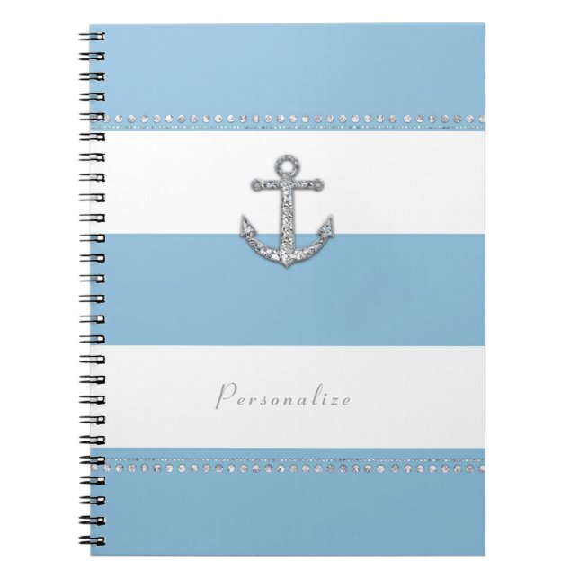 Carnet Cornflower Bleu & Blancs Ancre diamant (Devant)