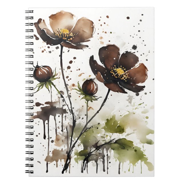 Carnet Cosmos au chocolat - Fleurs à l'aquarelle (Devant)