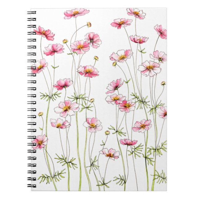 Carnet Cosmos Rose Fleur Sauvage Style Floral Peint à la  (Devant)