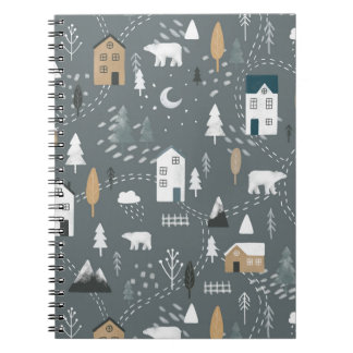 Carnet Cosy bleu gris hiver dans le village nordique
