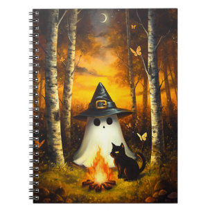 Carnet Cosy Halloween Ghost & Black Cat Campfire Art