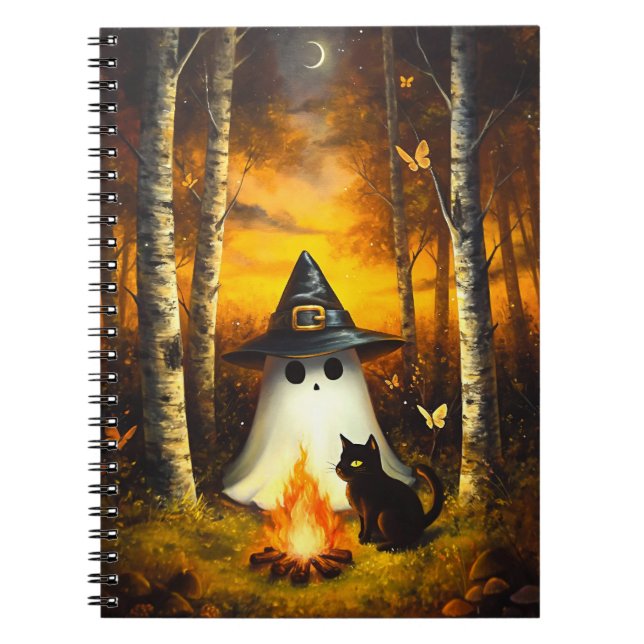 Carnet Cosy Halloween Ghost & Black Cat Campfire Art (Devant)