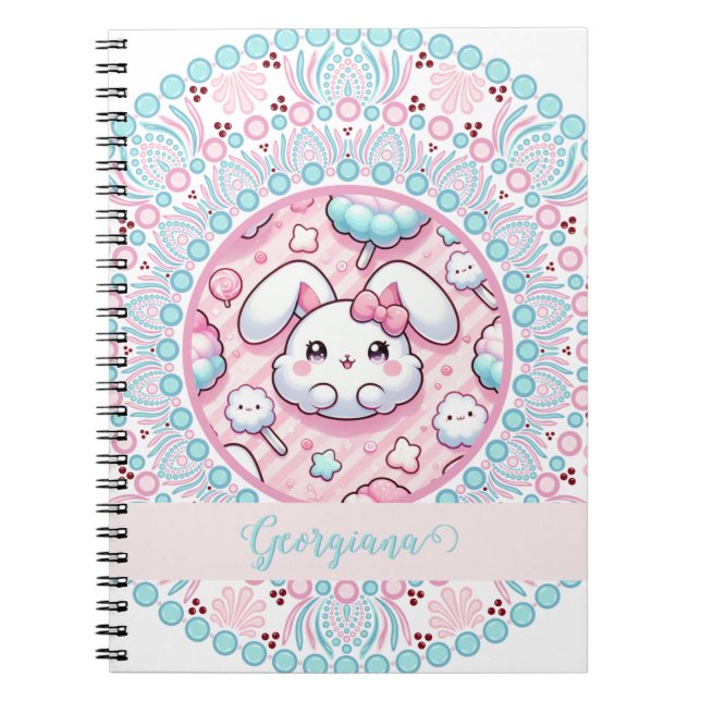 Carnet Coton Personnalisé Candy Kawaii Bunny Dot Mandala (Devant)