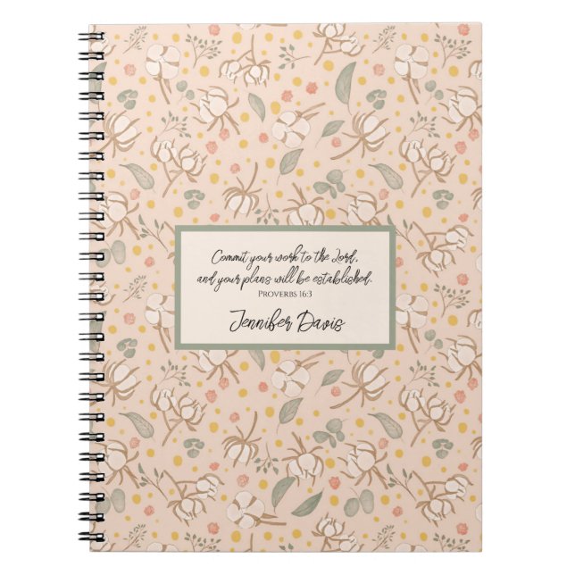 Carnet Coton vert mignon et rose illustré Botanical (Devant)