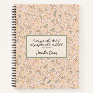 Carnet Coton vert mignon et rose illustré Botanical