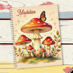 Carnet Cottage Core Champignons et Papillon Vintage