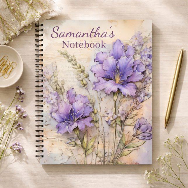 Carnet Cottagecore Fleurie Personnalisé Violet (Créateur téléchargé)