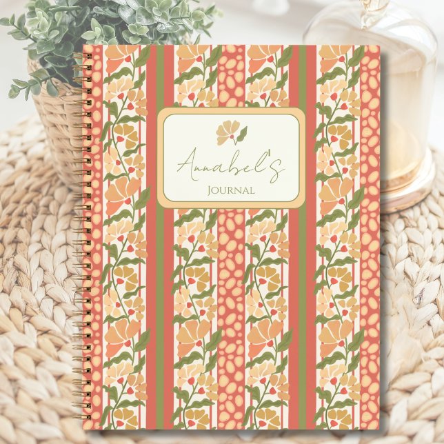 Carnet Cottagecore Fleurs Personnalisées Rayées (Personalized Floral Journal)