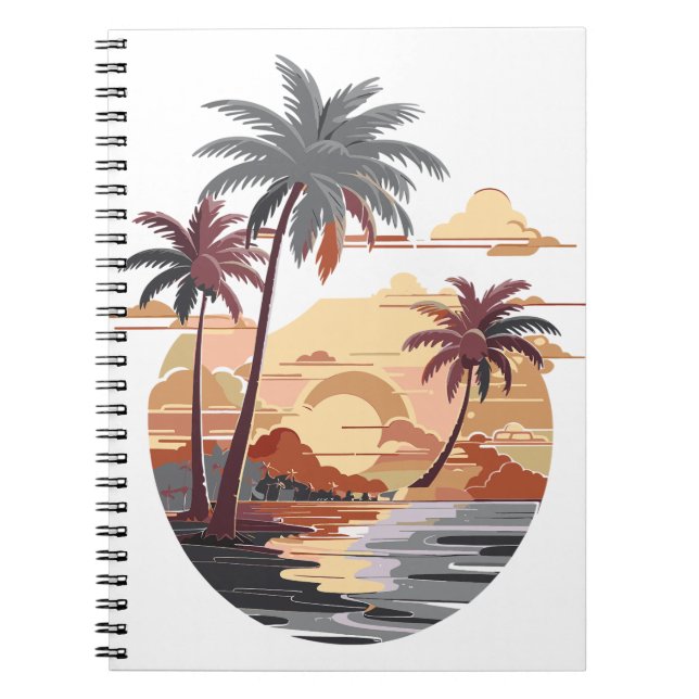 Carnet Coucher de soleil hawaïen avec palmier. (Devant)