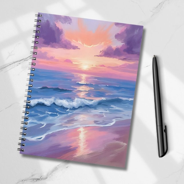 Carnet Coucher de soleil lavande violet plage océan aquar (Créateur téléchargé)