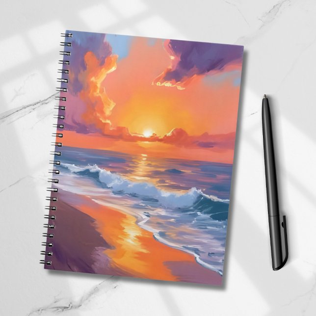 Carnet Coucher de soleil orange plage océan peinture Heur (Créateur téléchargé)