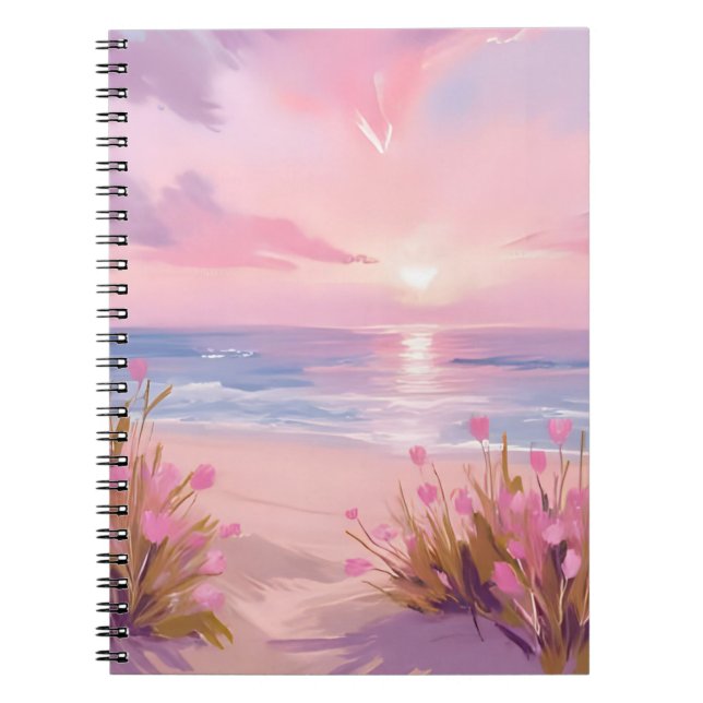 Carnet Coucher de soleil pastel sur la plage rose aquarel (Devant)