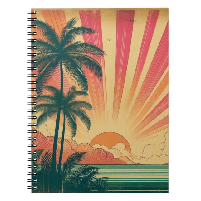 Carnet Coucher de soleil rétro/tropical vintage/hawaïen (Devant)