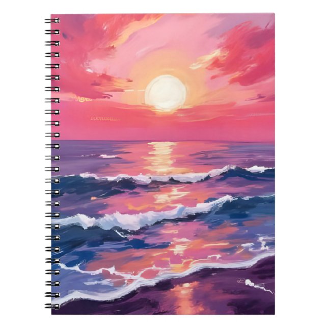 Carnet Coucher de soleil rose Vagues d'océan violet Aquar (Devant)