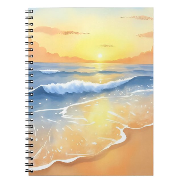 Carnet Coucher de soleil sur les vagues de l'océan | Aqua (Devant)