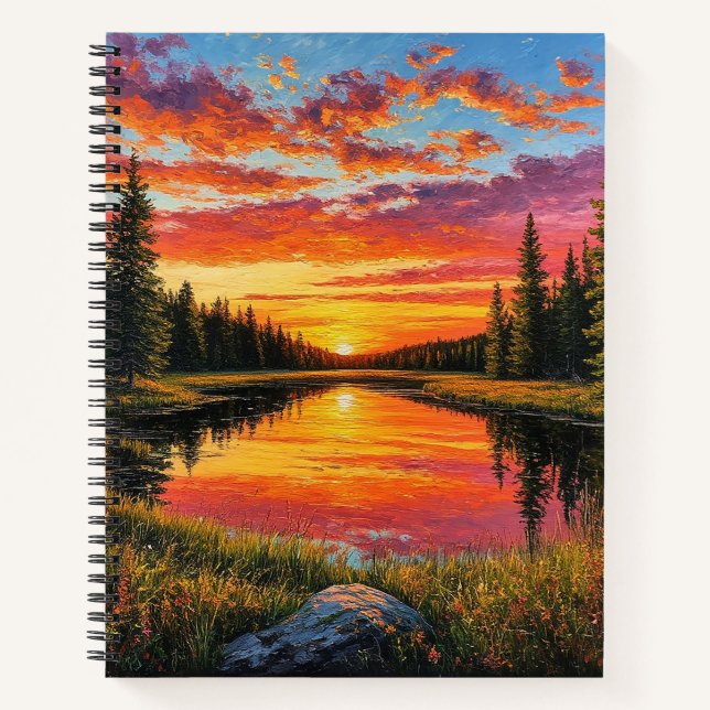 Carnet Coucher de soleil sur une rivière forestière tranq (Devant)