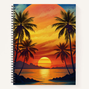 CARNET COUCHER DE SOLEIL TROPICAL LUMINEUX AVEC PALMIERS