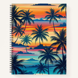 CARNET COUCHER DE SOLEIL TROPICAL LUMINEUX AVEC PALMIERS