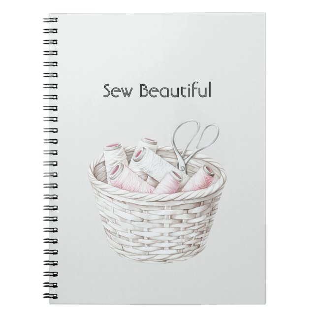 Carnet Coudre Beau Panier de Fil Rose Blanc Blush (Devant)