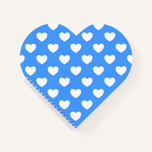 Carnet Couleur Bleue Frappante Et Coeurs Blancs Spiral (Devant)