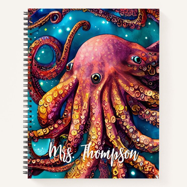 Carnet Couleur d'eau Alien Octopus avec nom personnalisé (Devant)