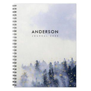 CARNET COULEUR D'EAU BLEU PAYSAGE ARBRE FOLIAGE MONOGRAMM