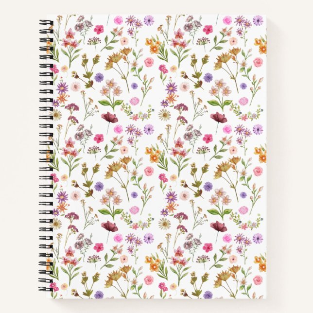 Carnet couleur d'eau fleurie motif - rose, violet, vert (Devant)