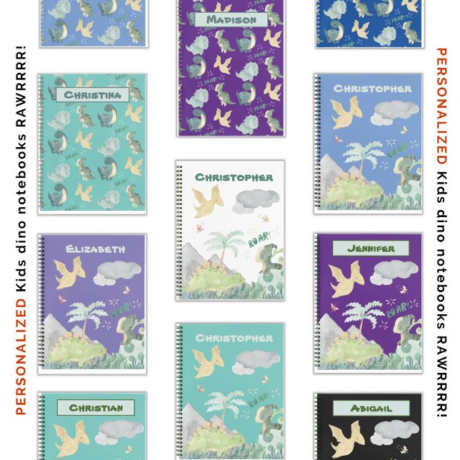 Carnet Couleur d'eau mûre sur le Motif de dinosaure viole (So many fun cute dino designs!)
