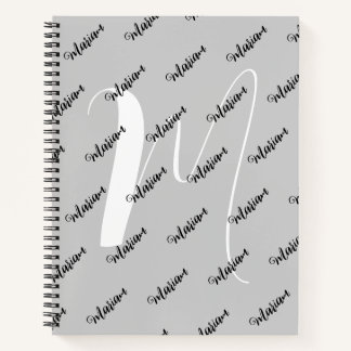 Carnet Couleur gris argent tendance - Nom initial Monogra