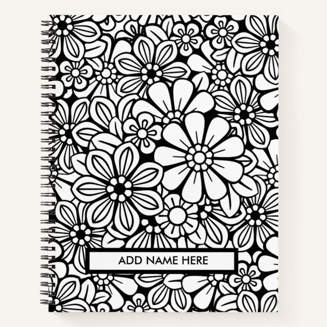 Carnet Couleur mignonne la couverture Floral Noir et Blan (Devant)