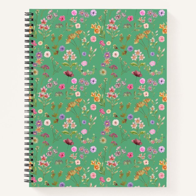 Carnet couleur motif-rose, pourpre, vert-vert (Devant)