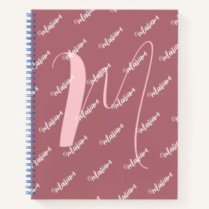 Carnet Couleur or Rose moderne - Nom initial Monogramme