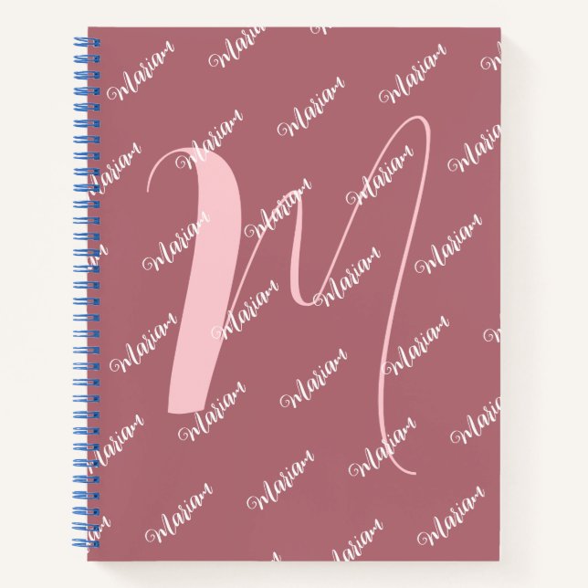 Carnet Couleur or Rose moderne - Nom initial Monogramme (Devant)