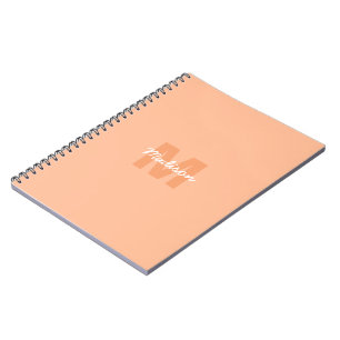 Carnet Couleur pêche pastel cool avec nom de monogramme p