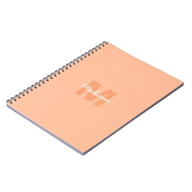 Carnet Couleur pêche pastel cool avec nom de monogramme p (Côté gauche)