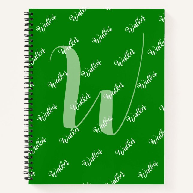 Carnet Couleur verte tendance - Nom initial Monogrammé (Devant)