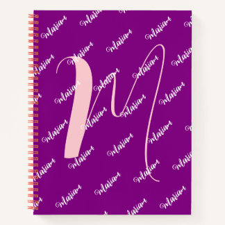 Carnet Couleur violet moderne - Nom initial Monogramme