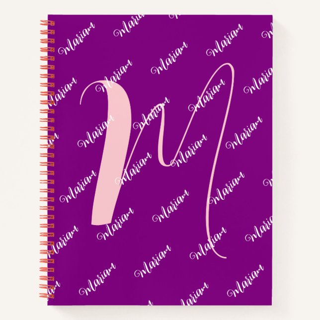 Carnet Couleur violet moderne - Nom initial Monogramme (Devant)