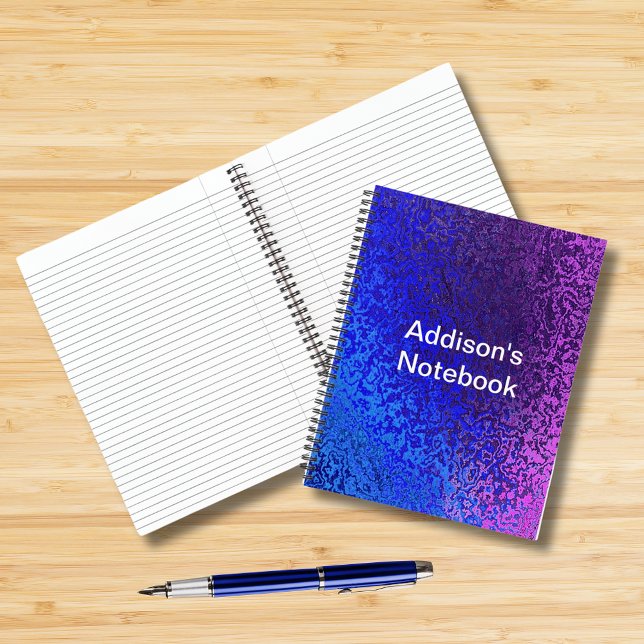 Carnet Couleurs bleu violet brillant Look Motif Nom (Shades of Blue Purple Shiny Look Pattern Name Notebook)