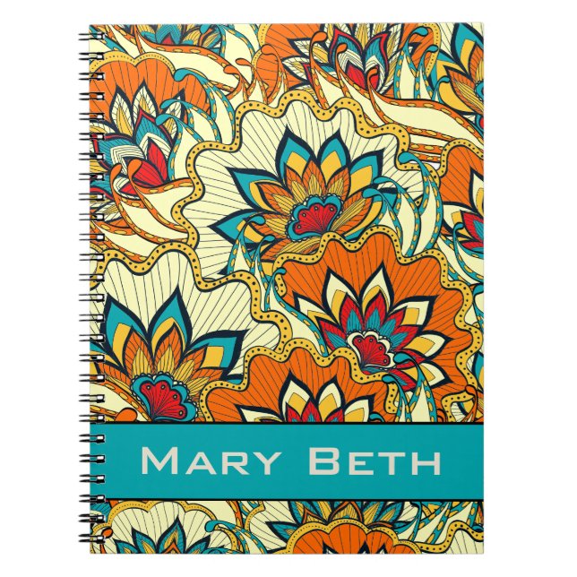 Carnet Couleurs d'automne Motif floral avec nom (Devant)