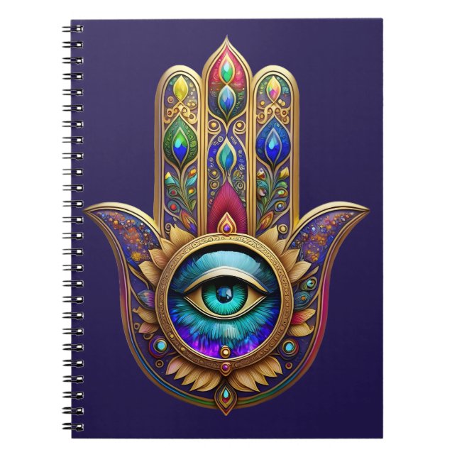 Carnet Couleurs Paon Doré Hamsa Saphir Vert Troisième Œil (Devant)