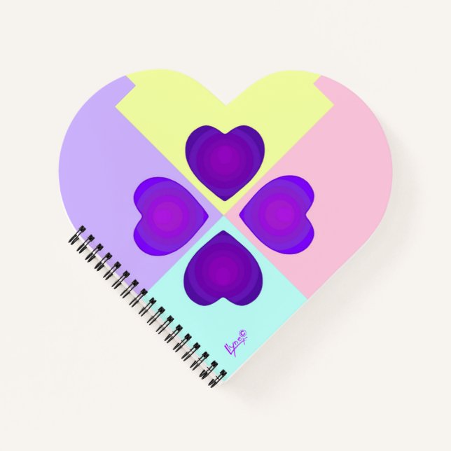 Carnet Couleurs pastel & coeurs violets battre (Devant)