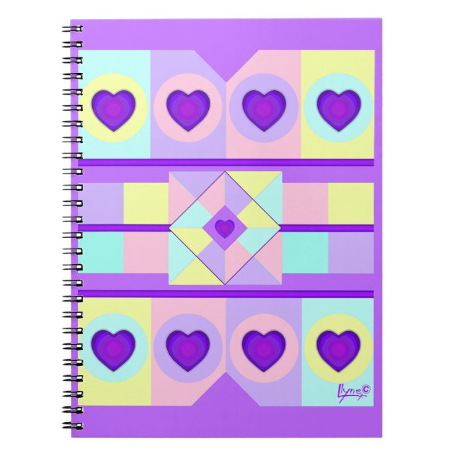 Carnet Couleurs pastel & coeurs violets battre (Devant)
