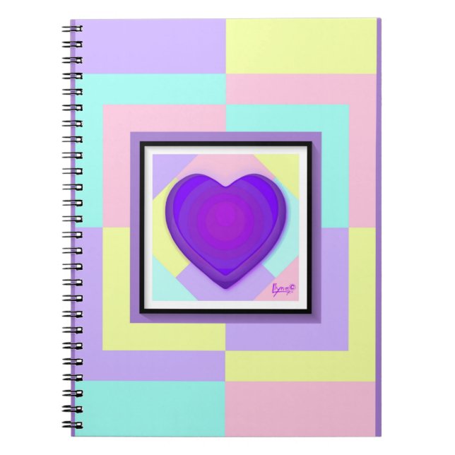 Carnet Couleurs pastel & coeurs violets battre (Devant)